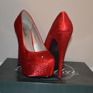 Red rhinestone platform heels